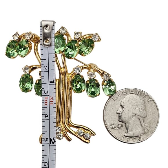 KJL Tree Of Life Green Uranium Glass Rhinestone Dangle Brooch Pin Signed, J104 - Picture 8 of 9